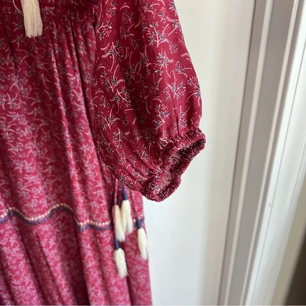 DOLAN Tassel Tie Maxi Dress in Raspberry Laurel Long Sleeve Boho,‎ Size Medium